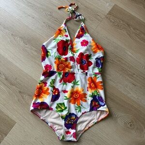 Vintage 90s Dead Stock Made In USA Retro Flower Power One Piece Swimsuit